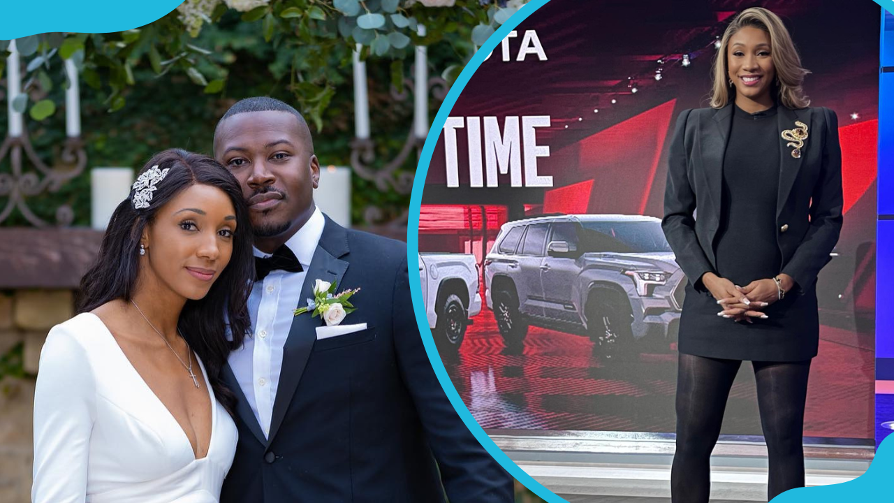 Maria Taylor and her husband on their wedding day (L) and Maria at NBC studio (R)