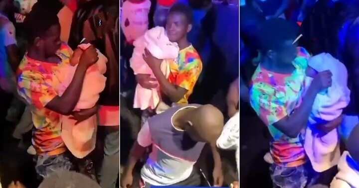 Man storms party with his newborn baby