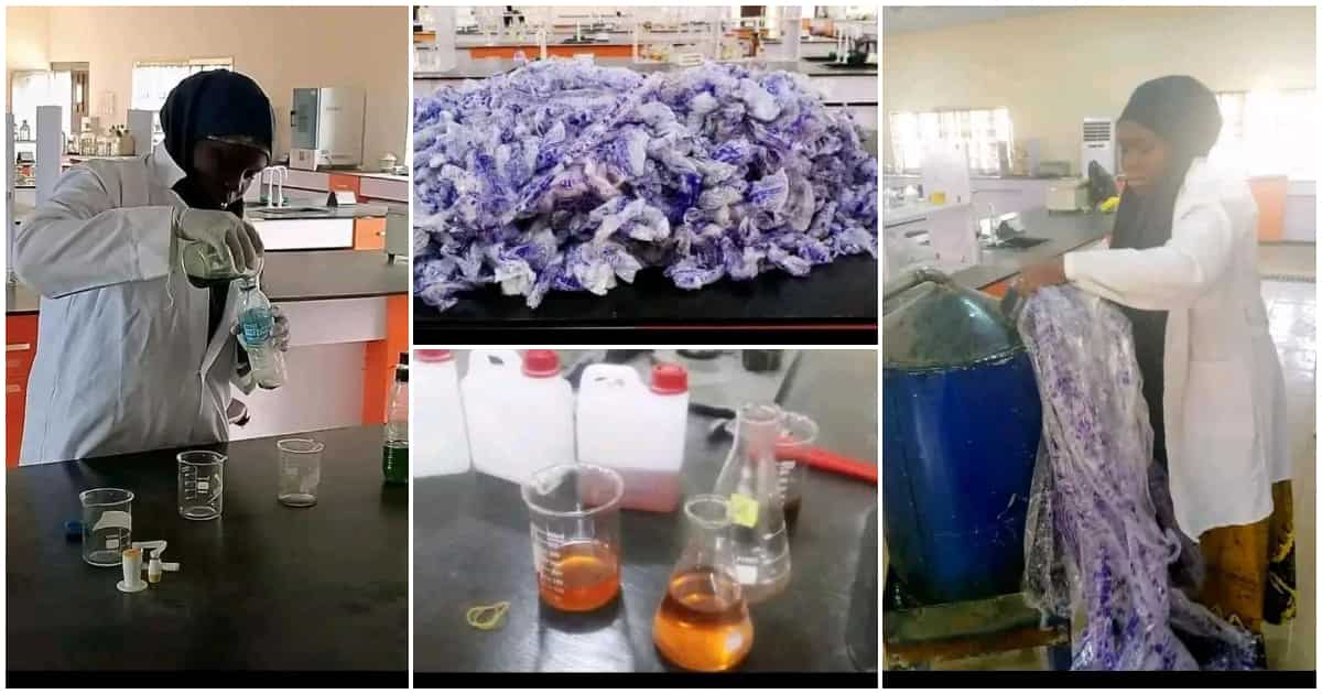 Talented female student converts pure water sachets to kerosene and diesel, shares how she did it