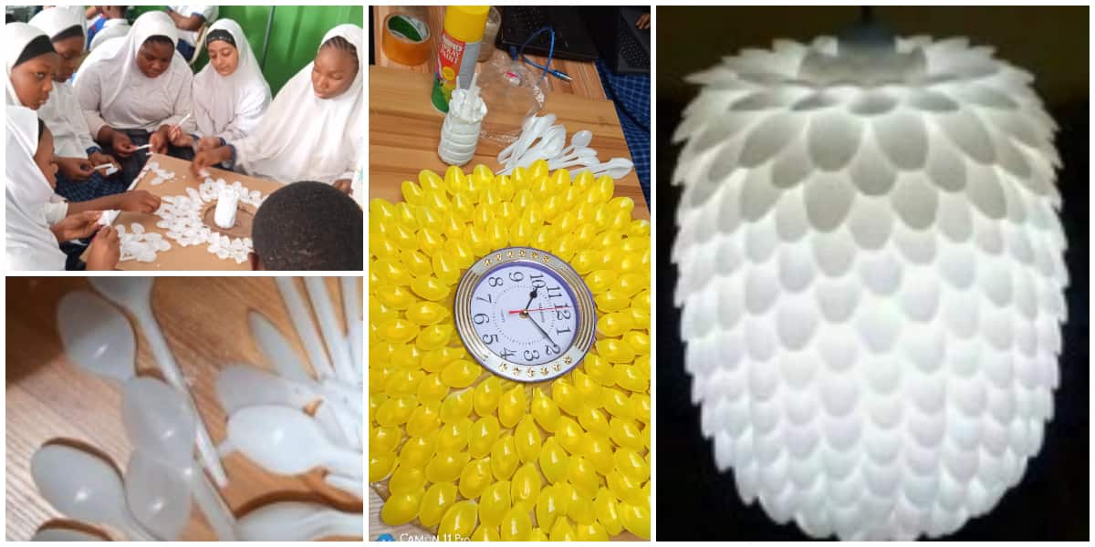 Creative Nigerian Students Create Beautiful Lamps, Chandeliers and Sun-Flower Clocks with Rubber Spoons