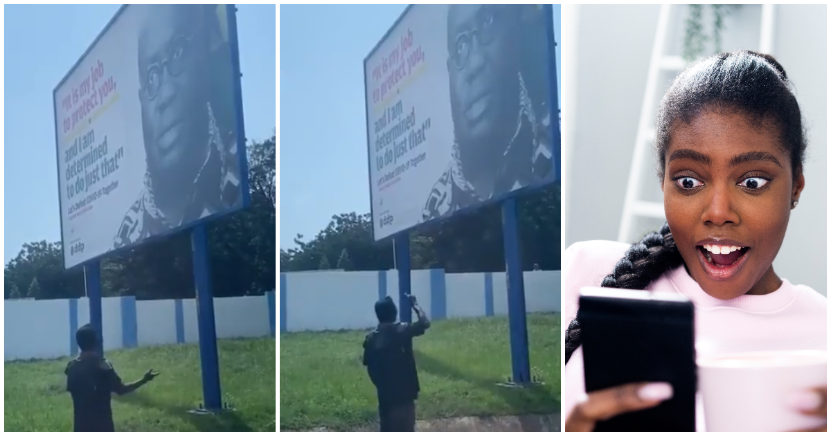 Frustrated GH man captured in video lamenting & throwing questions to Nana Addo's photo on a billboard