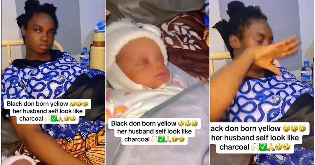 Lady shares video of dark-skinned mother and her fair baby