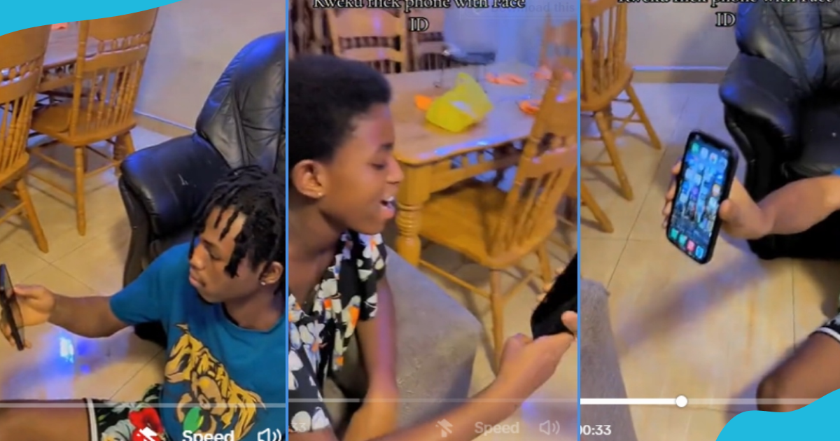 Kweku Flick stunned as kid sister opens his iPhone via Face ID in video