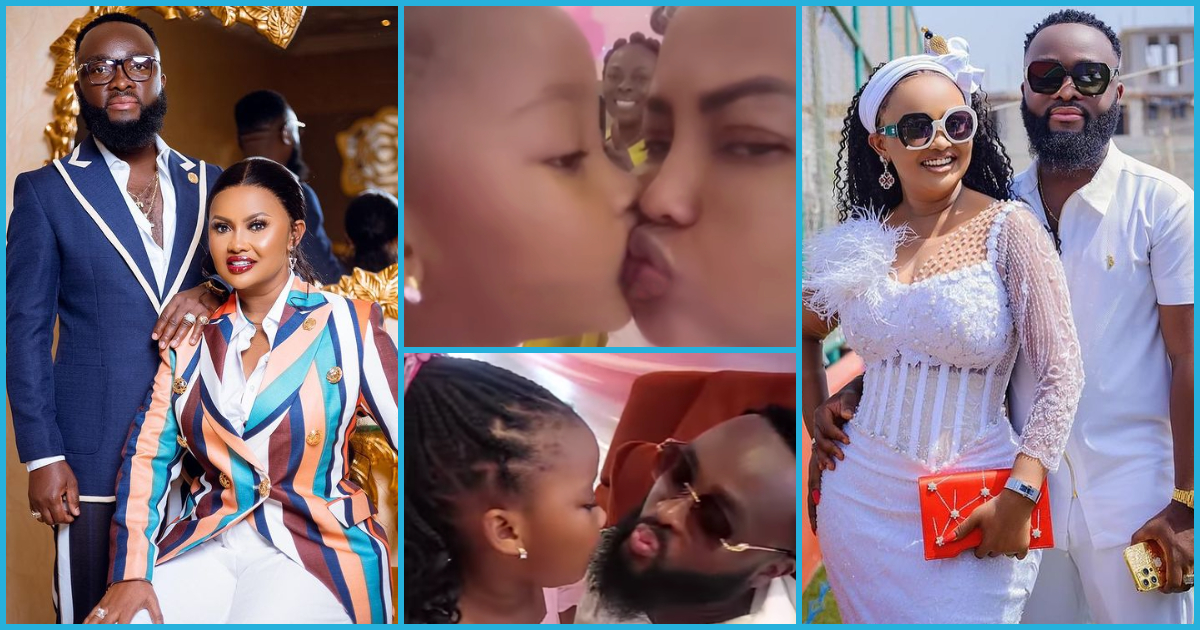 Lovely scenes as McBrown and husband share kisses with Maxin on her 5th birthday, video drops