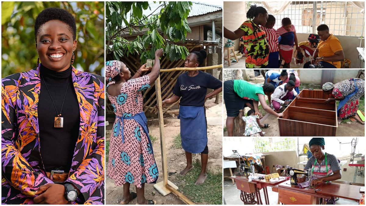 Nigerian lady trains women on carpentary works, tailoring, photos light up social media