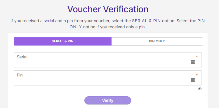 UEW voucher verification page