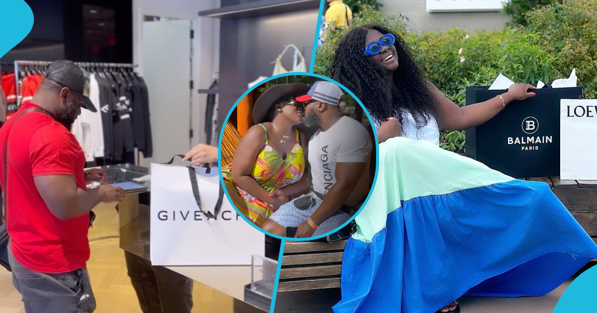 Tracey Boakye's husband takes her shopping in designer store in US, pays for items in video, peeps react