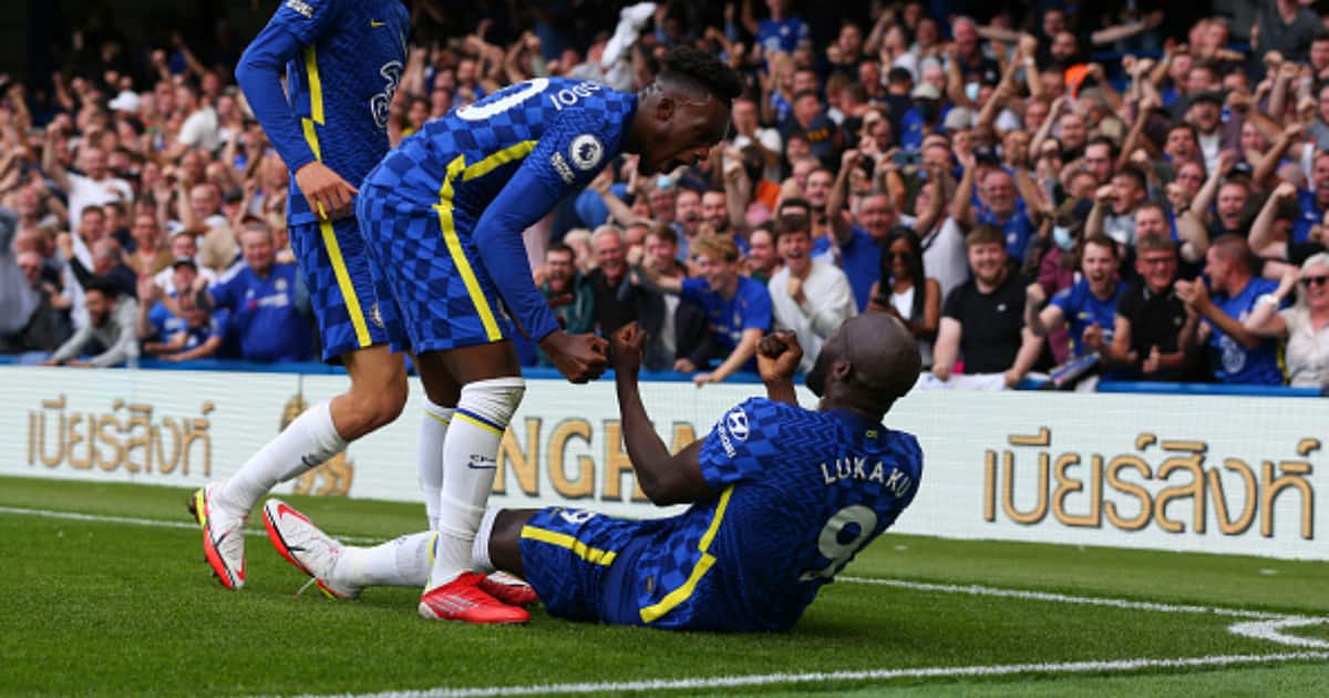 Romelu Lukaku of Chelsea celebrates scoring the opening goal with teammate Callum Hudson-Odoi during the Premier League match between Chelsea and Aston Villa. (Photo by Craig Mercer/MB Media/Getty Images)