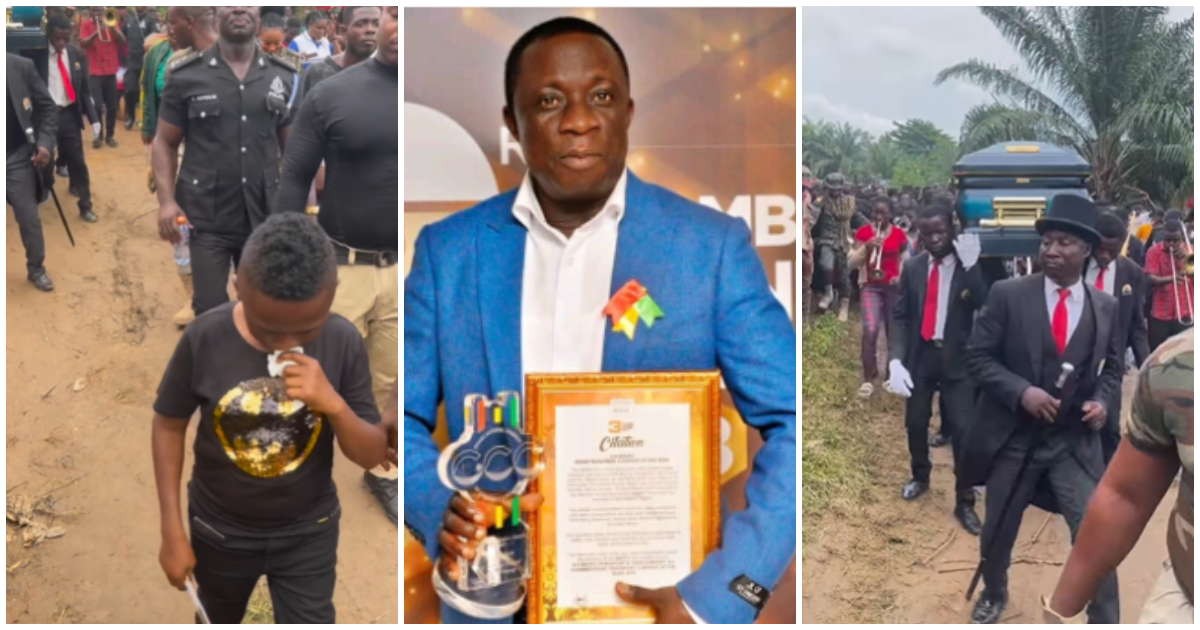 Yaw Dabo: Kumawood actor shed tears at late businessman S.K Boafo's funeral in Kumasi