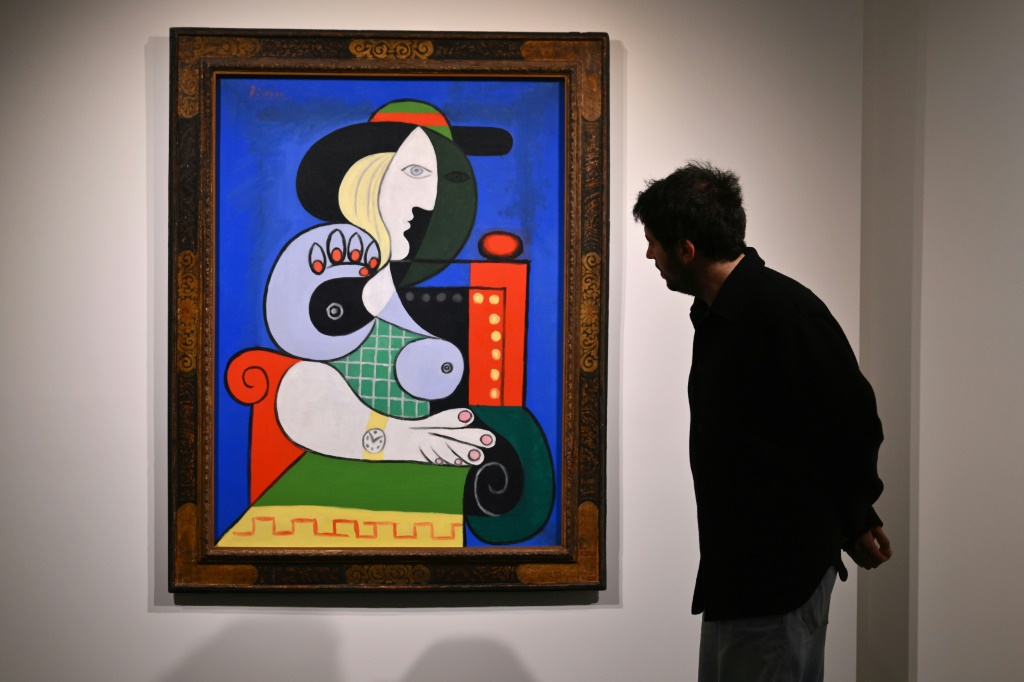 Pablo Picasso's painting 'Femme a la montre,' or 'Woman with a Watch' is viewed during Sotheby’s fall preview in New York on November 2, 2023
