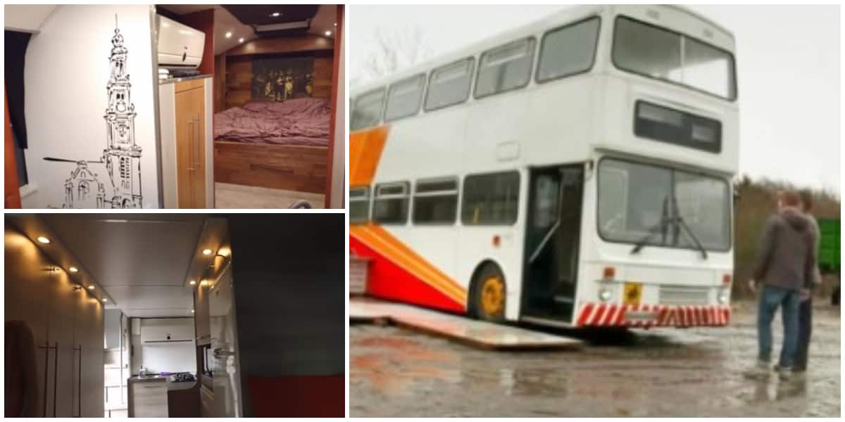 Cute interior of double-deck bus single dad turned into house for him and his daughter wows many