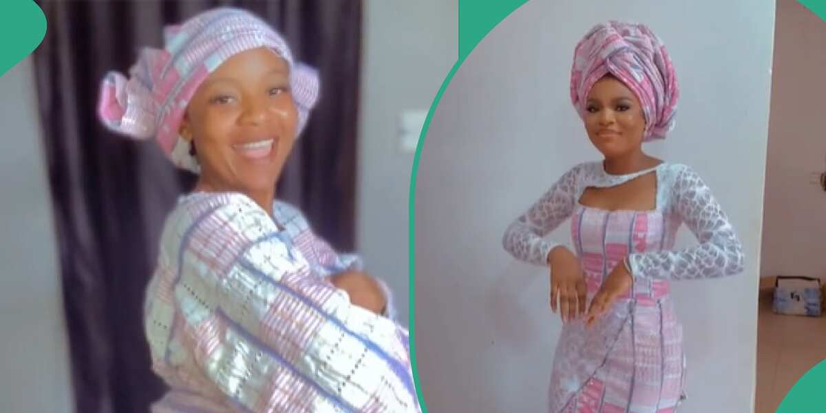 Lady excitedly transforms aso-oke outfit