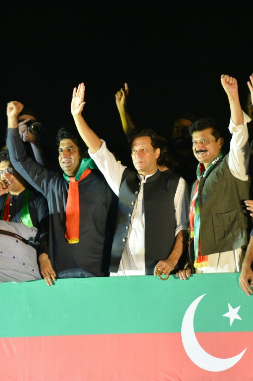 Former Pakistan prime minister Imran Khan (centre) at a rally in the capital over the weekend