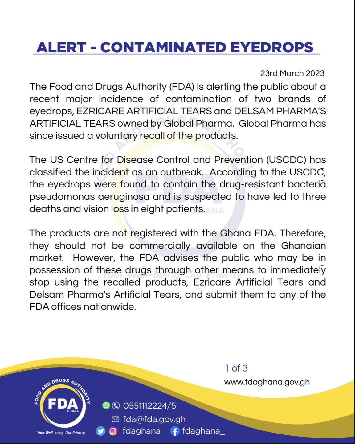 FDA has issued a statement about contaminated eyedrops on the market.