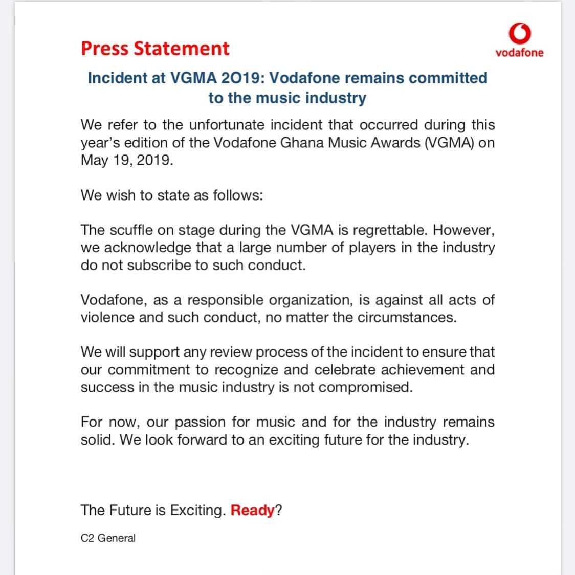Vodafone declares commitment to music industry despite 2019 VGMA saga (Photo)