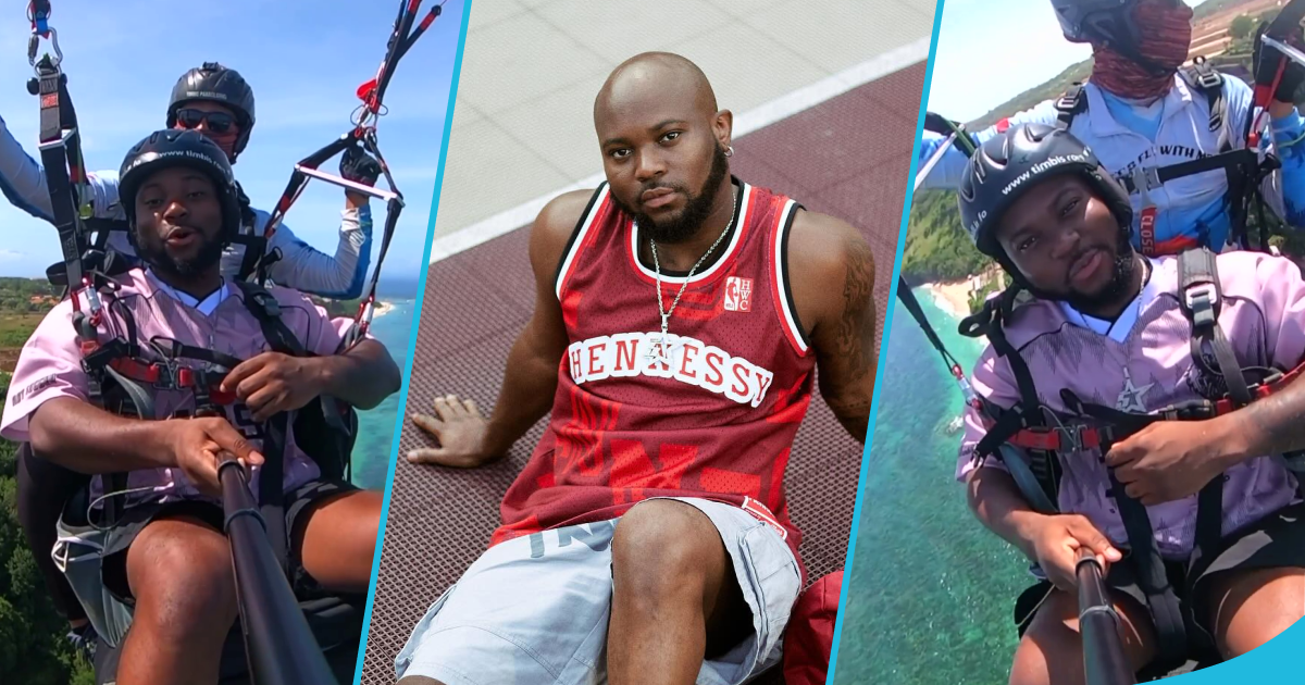 King Promise paraglides in Bali, Indonesia, looks fearless in video: "Chop life"
