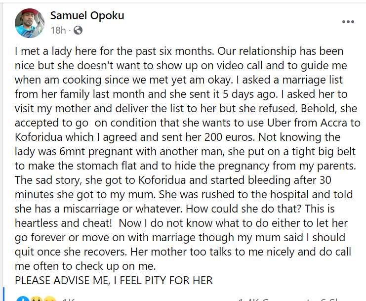 Heartbreak: Gh Man Discovers Lady he Dated for 6 Months was Pregnant on Day She Sent Marriage List to His Mom