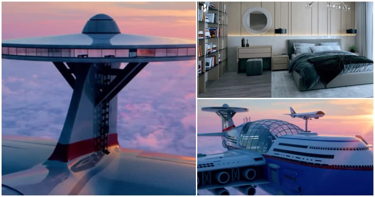 Sky Cruise, giant flying hotel, video of a flying hotel, flying hotel with 20 engines