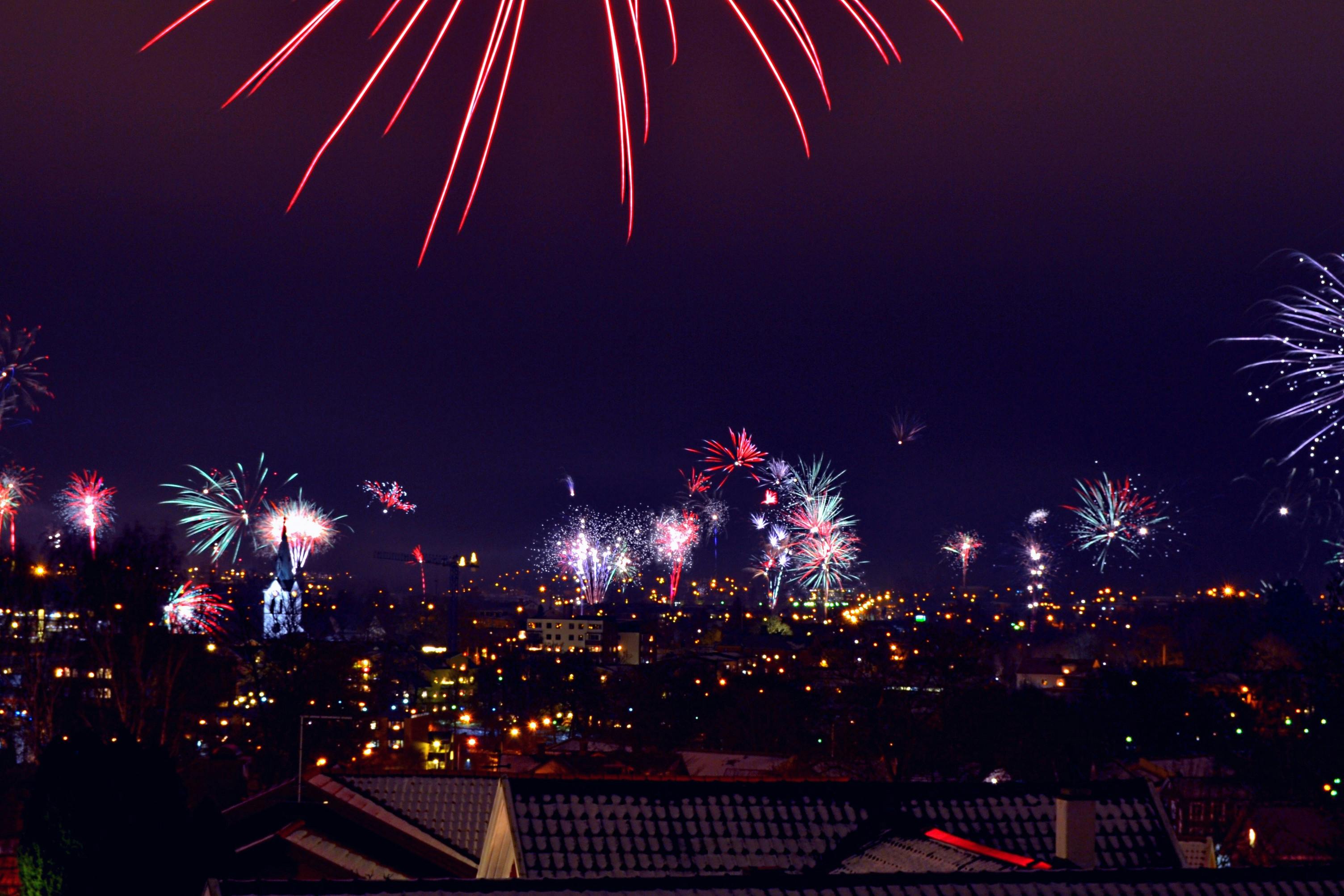 A stunning display of fireworks over a city