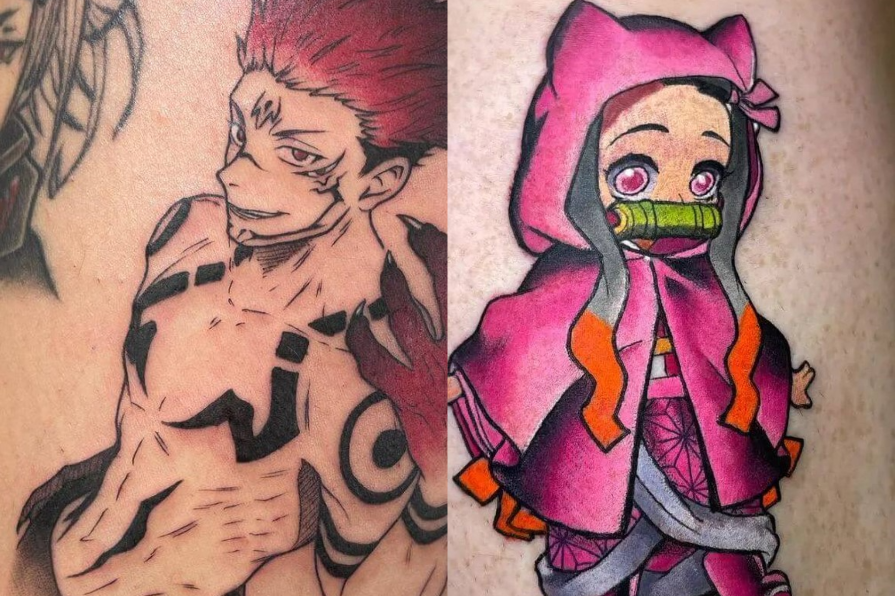 Side tattos featuring a male and female anime characters