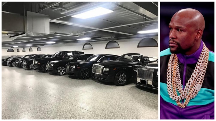 Money man! Mayweather shows off garage which has $6.4m Rolls Royce collection and $200k Ferrari (photos)
