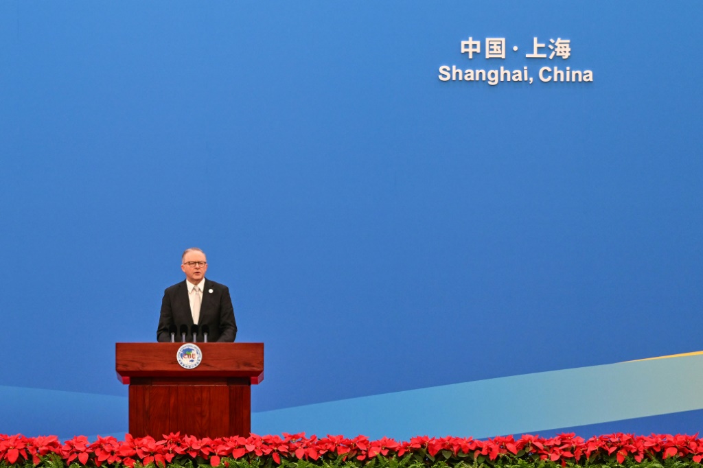 Australia's Prime Minister Anthony Albanese speaks during the opening ceremony of the China International Import Expo