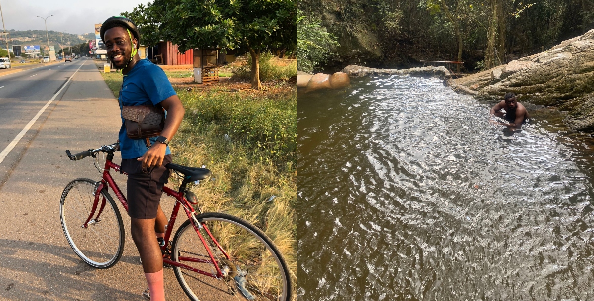 Ghanaian man rides bicycle 23km from Oyarifa to Adom Falls to mark 28th birthday