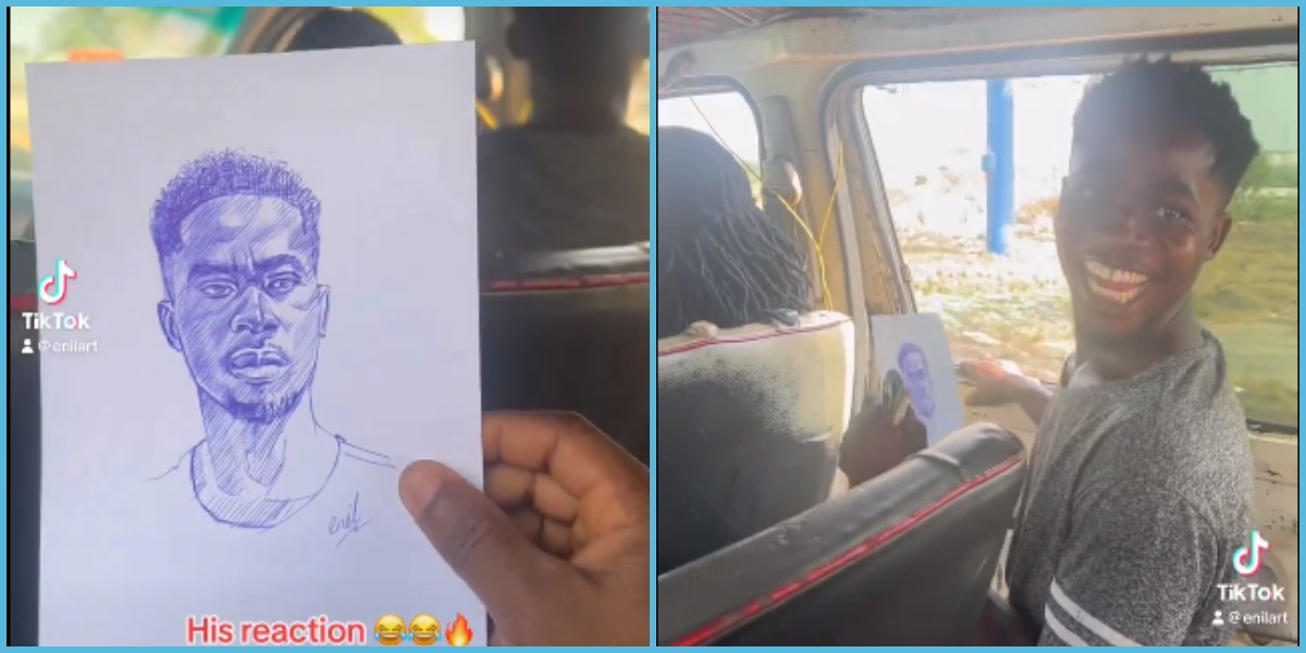 Trotro Mate Wears Beautiful Smile After An Artist Gives Him A Drawing Of Himself