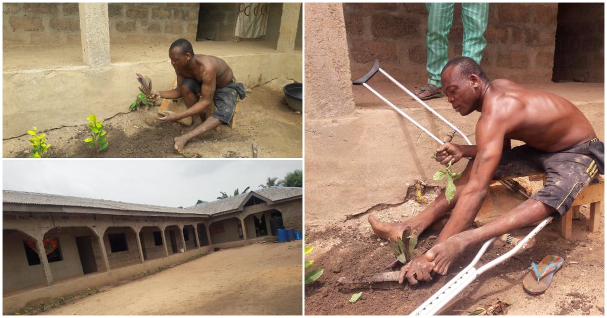 Physically challenged Nigerian man gets school job after selling himself well to its owner in style