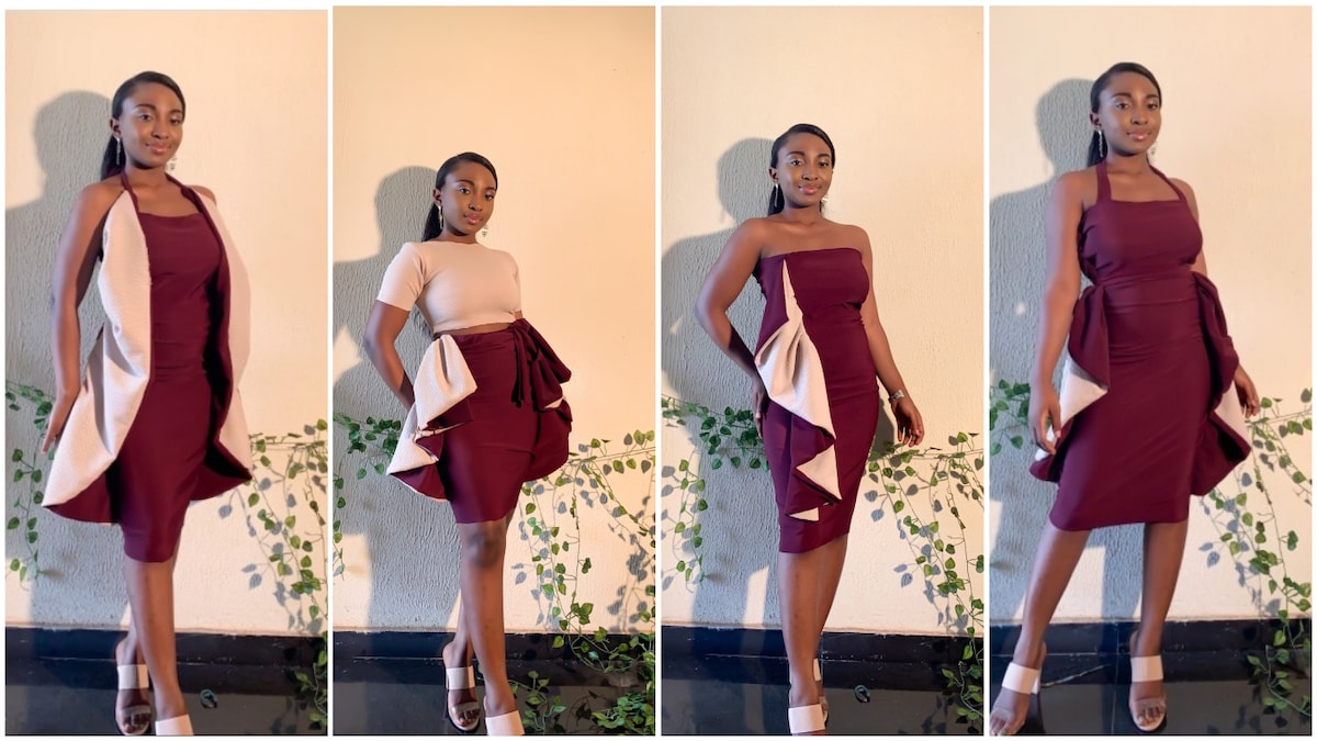 The Nigerian tailor modelled her dress with amazing poses.
Photo source: @just_oyinda