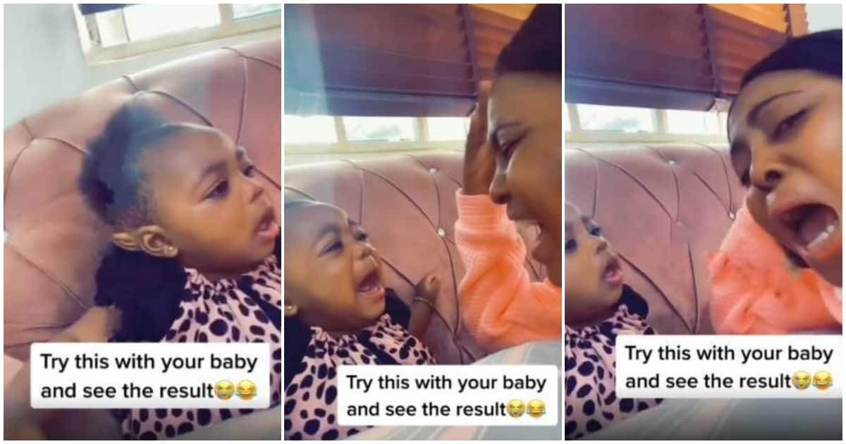 Baby stops cying in funny video after seeing mum outcry her, Nigerians react