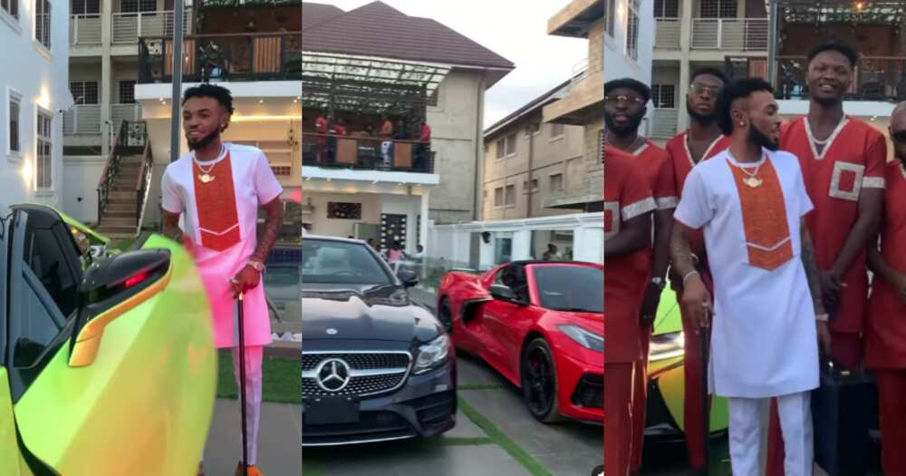 Video of expensive fleet of cars GH rich kid David Mensah used for his wedding pop up