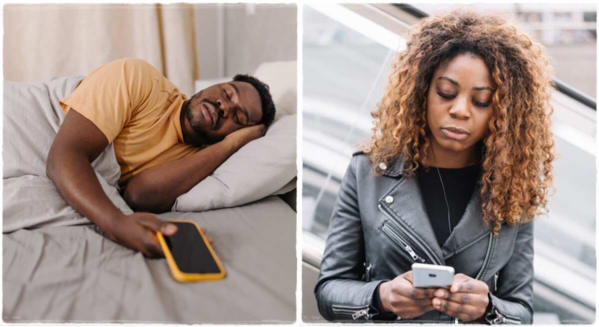 Man sleeps while chatting with his side chick.