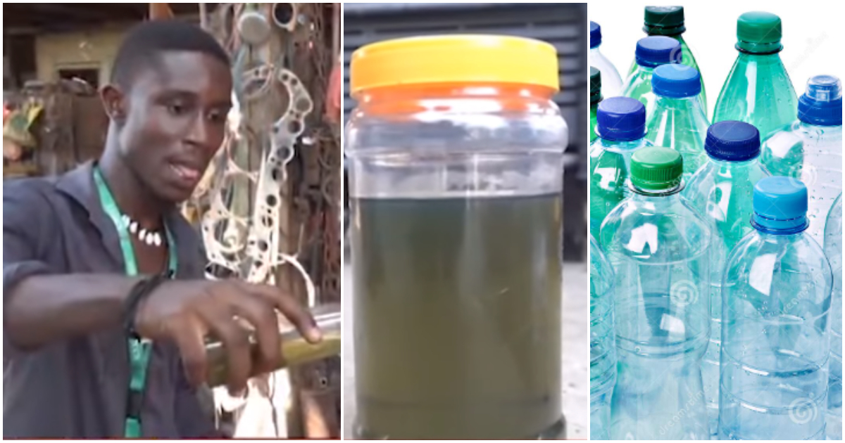 Emmanuel Nimo: KNUST student turns plastic bottles into fuel to power machines; video leaves folks impressed