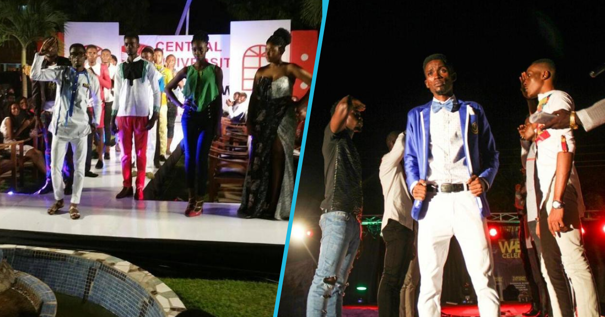 Cobbina's first fashion show at Central University (L), and another at Wisconsin International University College, Ghana (R).