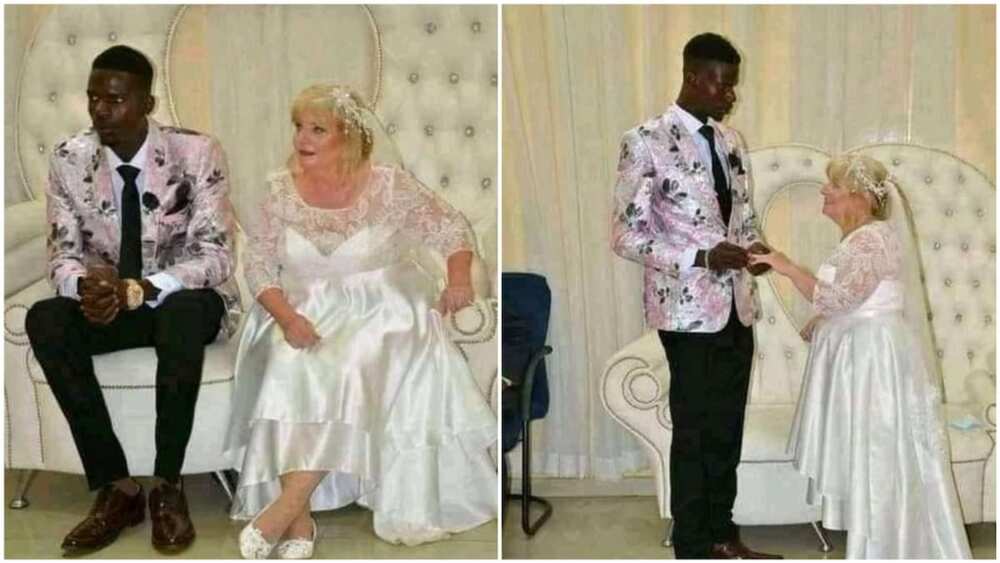 Photos of young man marrying an old white woman stir reactions from Nigerians