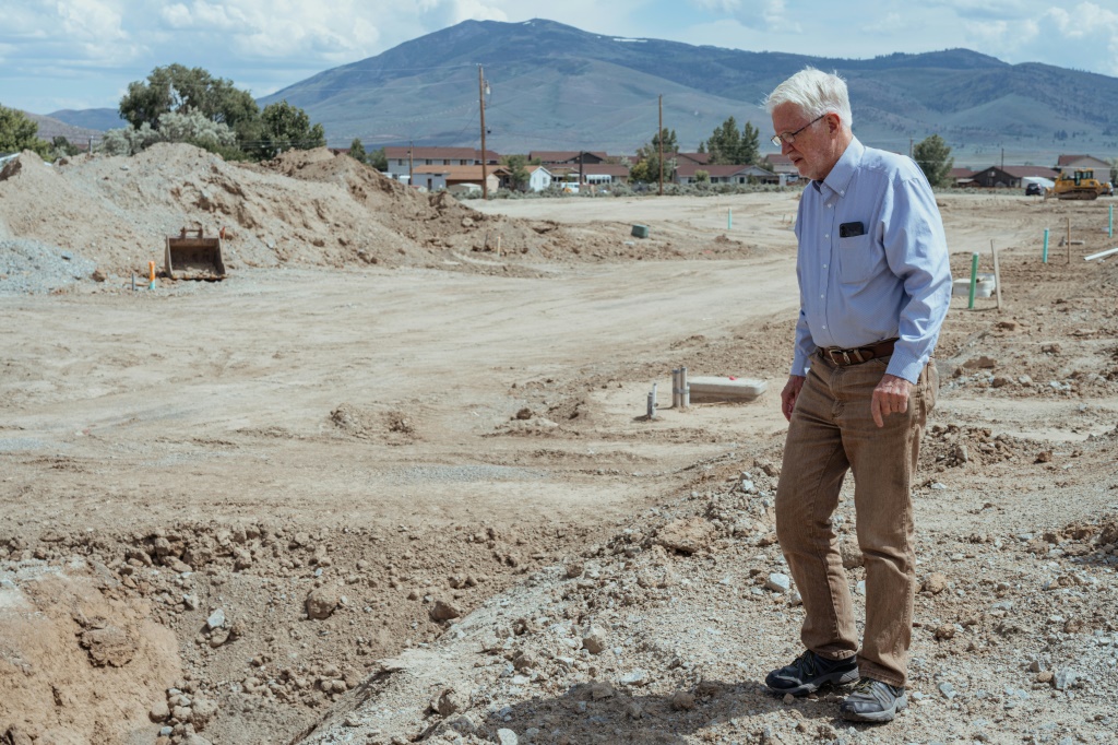 Housing developer Robert Lissner inspects a site where he is building 42 new housing units in Cold Springs, Nevada
