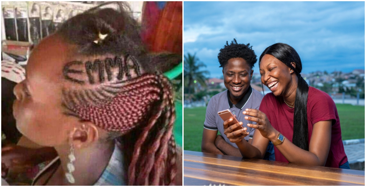 Lady Writes EMMA In Her Hair; Ghanaian Men Beg Him To Show Them The Way