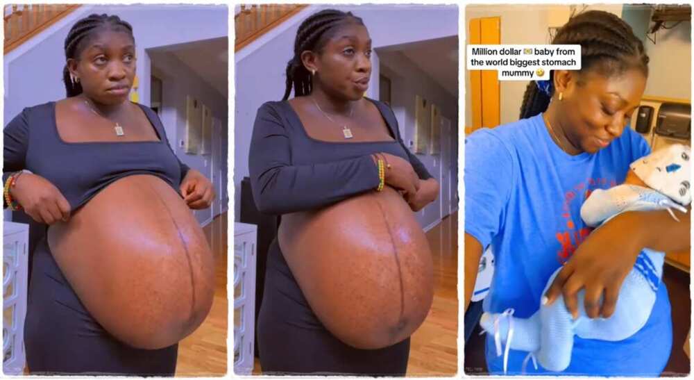 Photos of a pregnant woman who just gave birth.