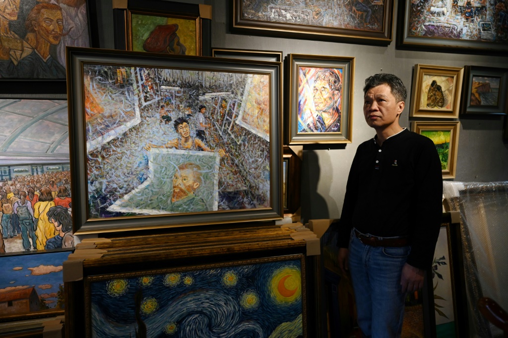 Self-taught artist Zhao Xiaoyong used to sell replicas of Vincent van Gogh's work for about 1,500 yuan ($220) each, but said his original pieces fetch up to 50,000 yuan