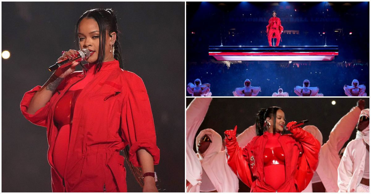 Rihanna performed at the Super Bowl show