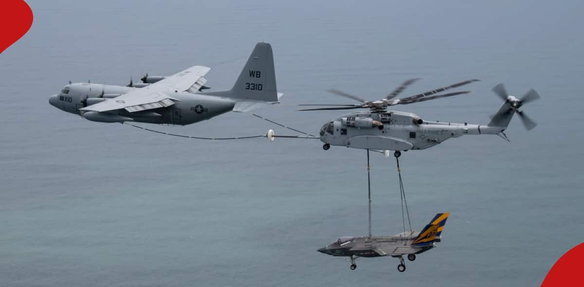 Photos Emerge Showing Plane Refuelling Military Helicopter Carrying Fighter Jet Mid-Air