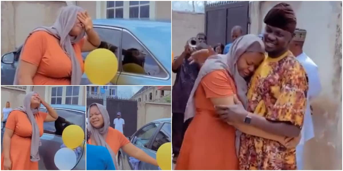 The woman was emotional after receiving a car gift