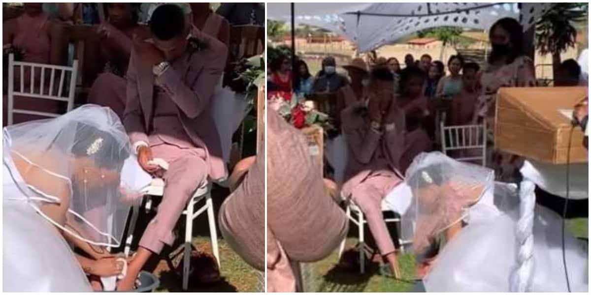 Nigerians react to video of groom weeping as bride washes his feet at their wedding