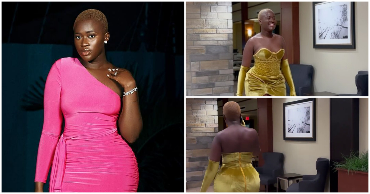 Fella Makafui shows off fine legs and huge bum in short corset dress, many awestruck by her catwalk