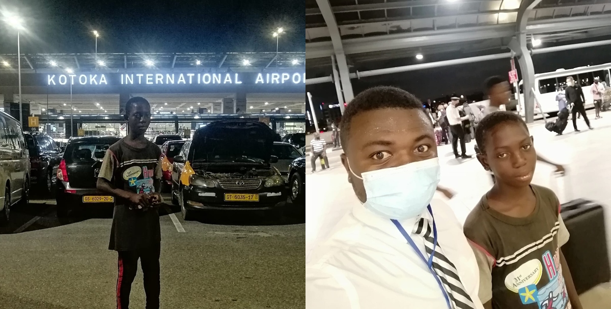 Benevolent Ghanaian and boy at Kotoka International Airport