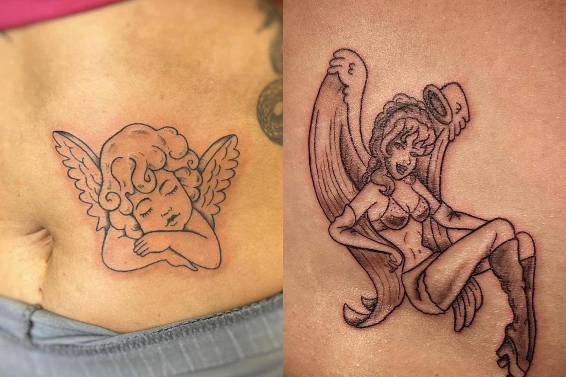 Ladies with a side angel wings tattoo