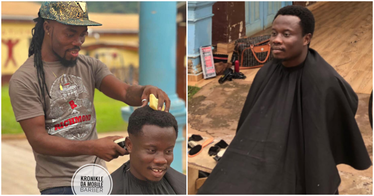 Ghanaian man gives free haircut.