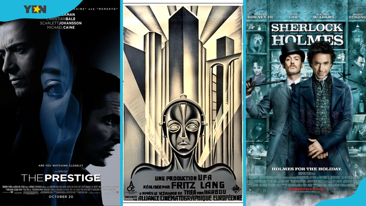Steampunk movies: The Prestige (2006)(L), Metropolis (1927)(C) and Sherlock Holmes (2009)(R).