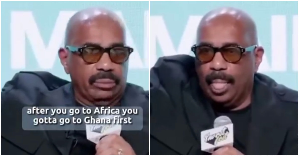 Photos of Comedian Steve Harvey speaking with passion about Africa